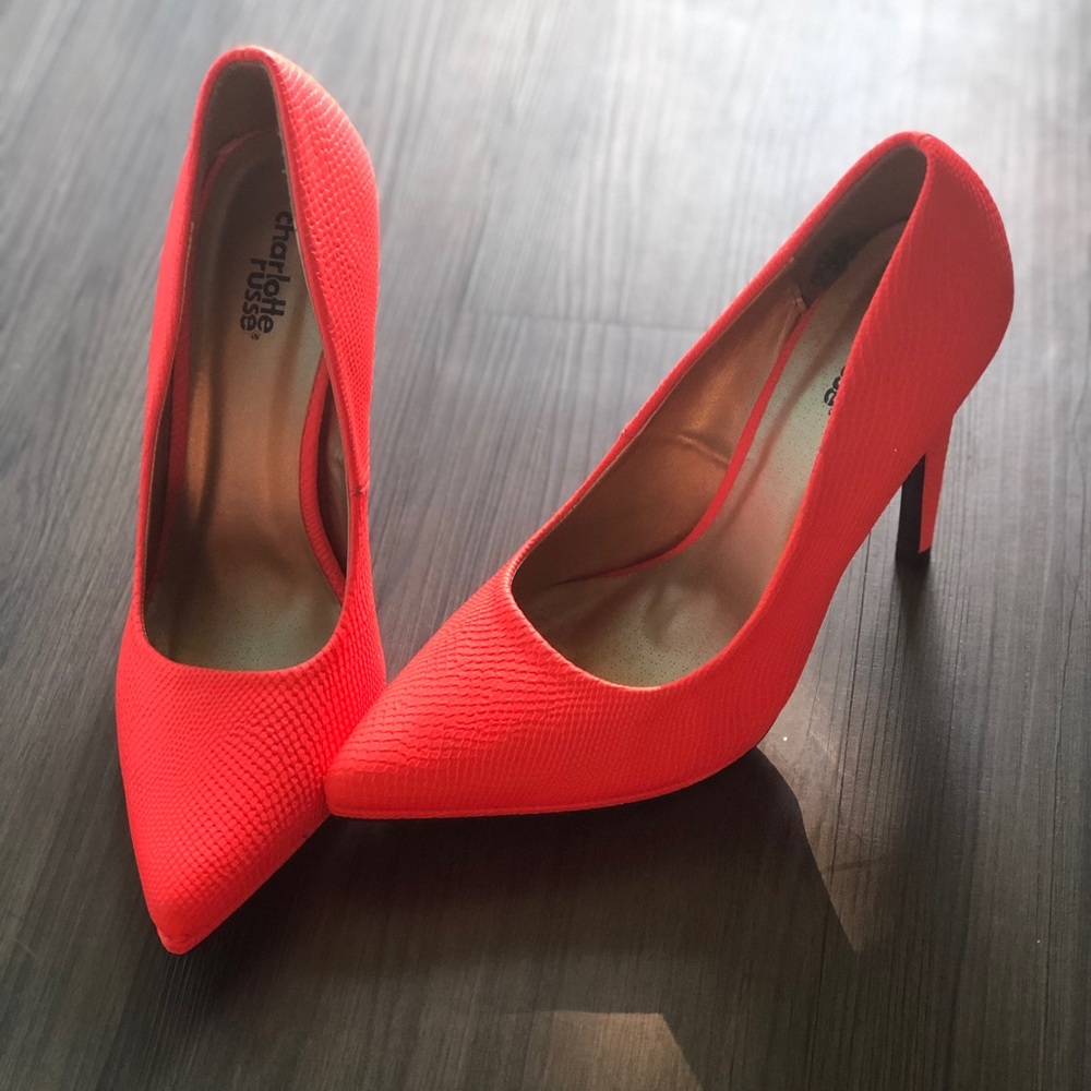Neon watermelon pink pumps